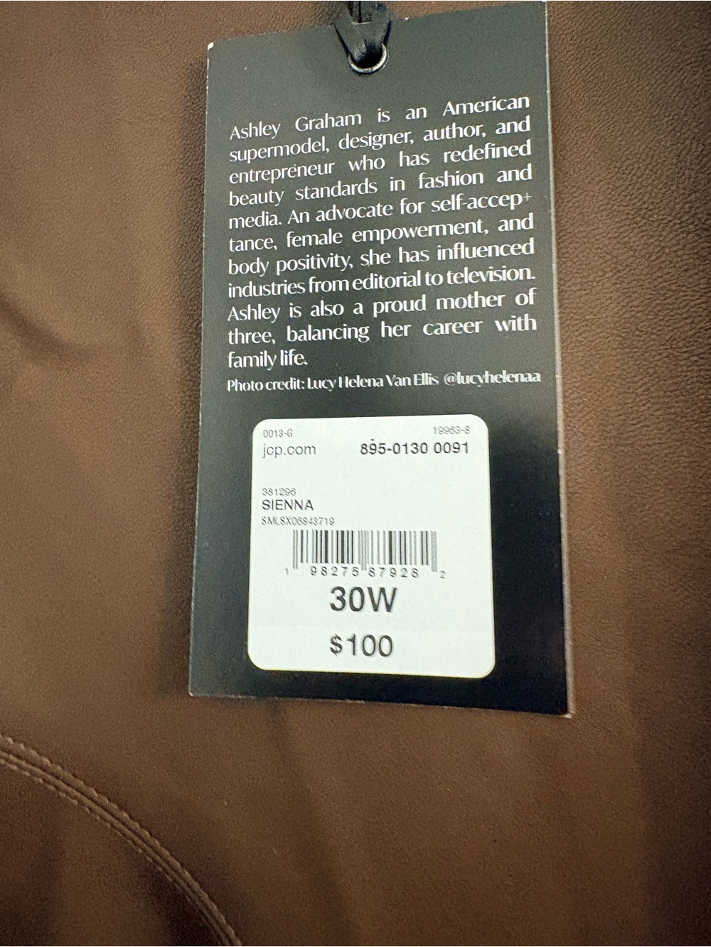 Ashley Graham Sienna Brown Faux Leather Asymmetrical Skirt Plus 30W - Picture 3 of 6